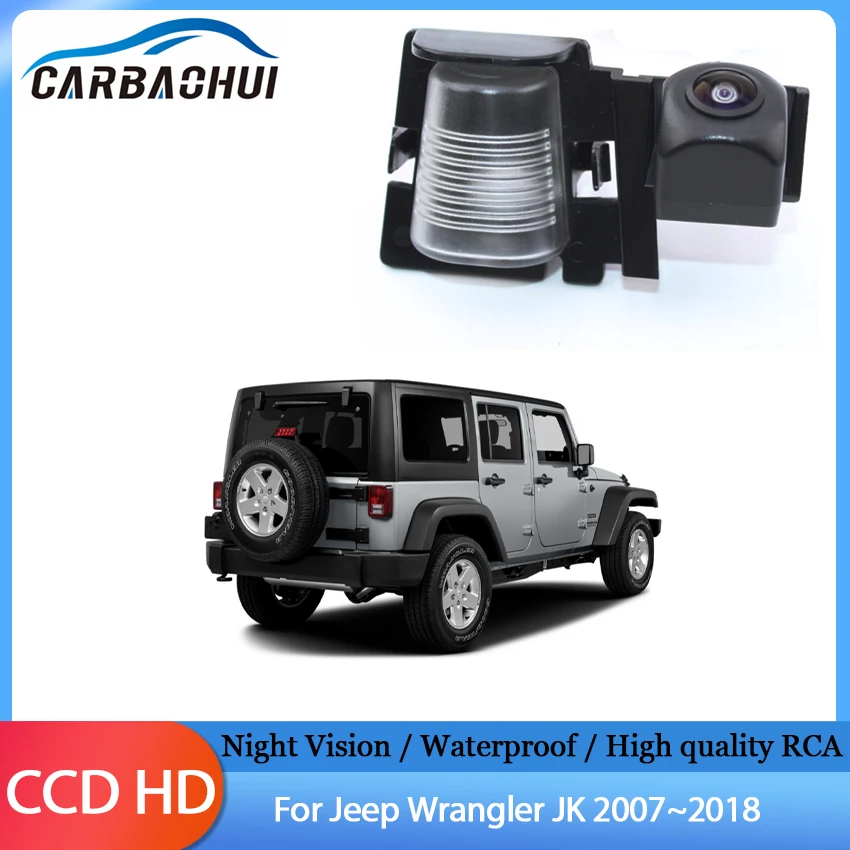  Cámara de visión trasera para coche, videocámara impermeable de marcha atrás, visión nocturna, placa de matrícula para Jeep Wrangler JK   ~   _