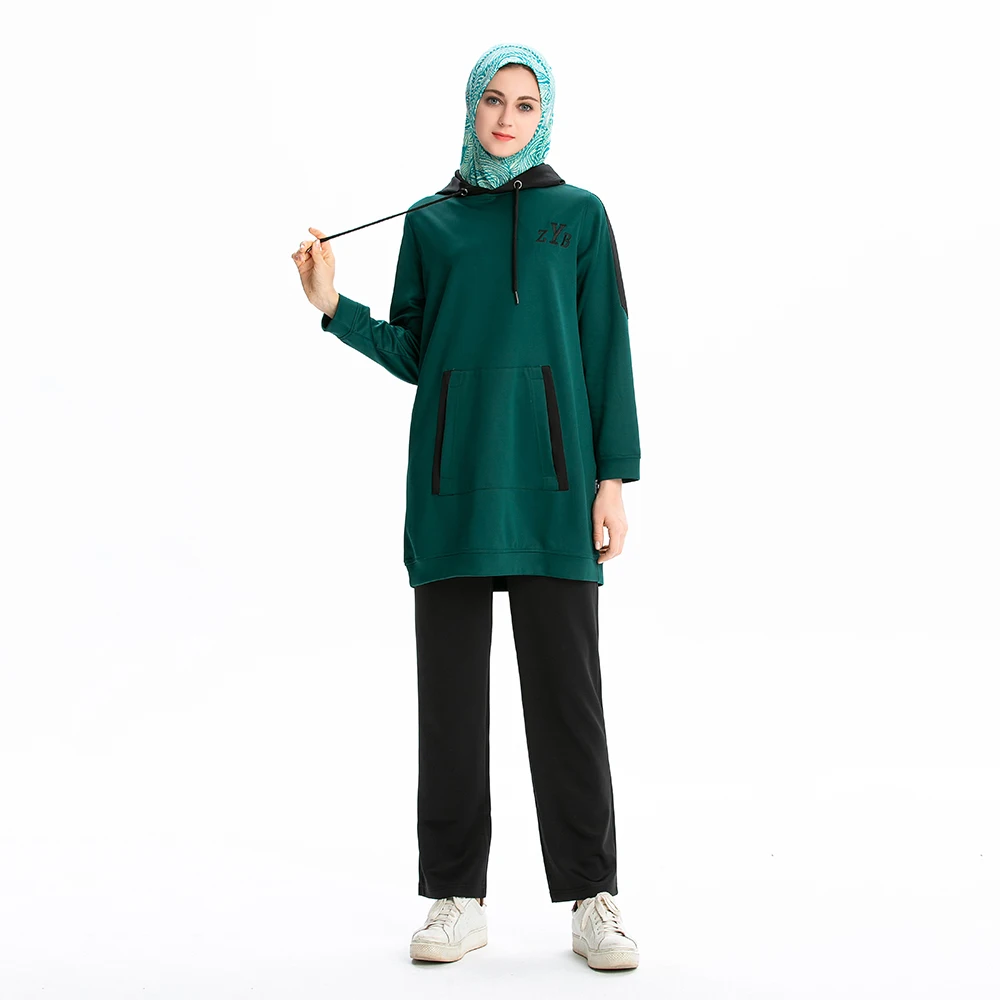 2 шт./компл. мусульманский Для женщин костюмы Для женщин IslamicTracksuit мусульманка свитшот и штаны, брюки для бега, костюмы Спортивная одежда для Femme