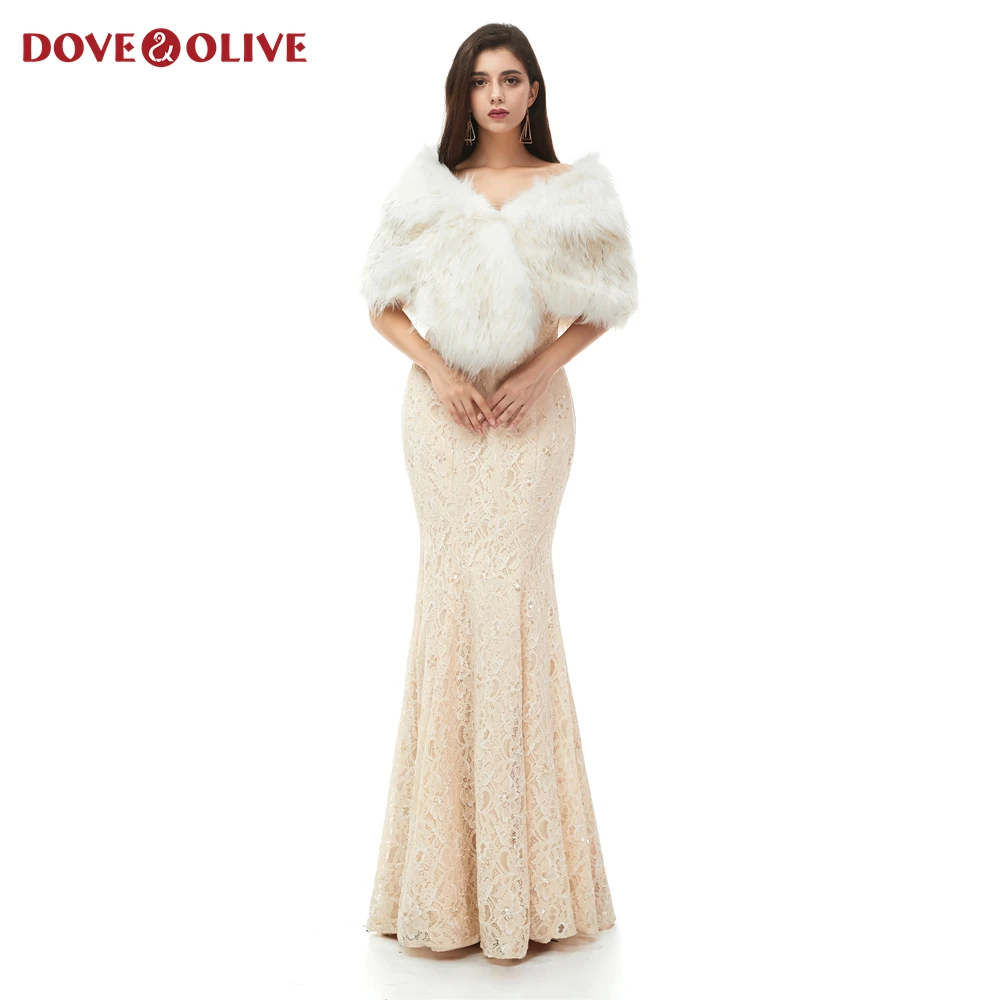 Highlight Ivory Champagne Faux Fur cloaks Formal Party Evening Jackets 2022 Wraps Wedding Capes Winter Women Bolero Wrap Shawls | Свадьбы и