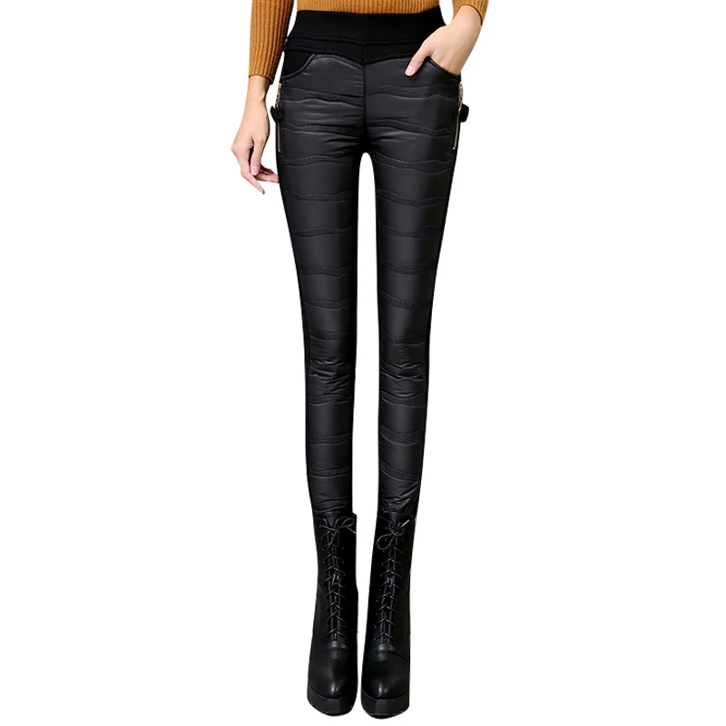 Black Новинка, зимние женские одноцветные длинные штаны, модные и теплые штаны-карандаш с высокой талией и карманами на молнии с эластичной резинкой на талии, плотные брюки-карандаш B99611K - Цвет: Black