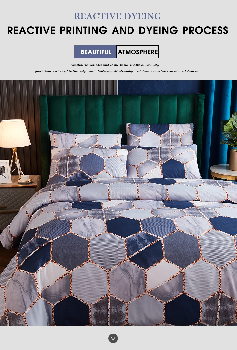 MIDSUM Luxury Bedding Set Soft Quilt Cover Pillowcases Set Geometric Printing Duvet Cover Queen Double Bed Duvet Home Textile
