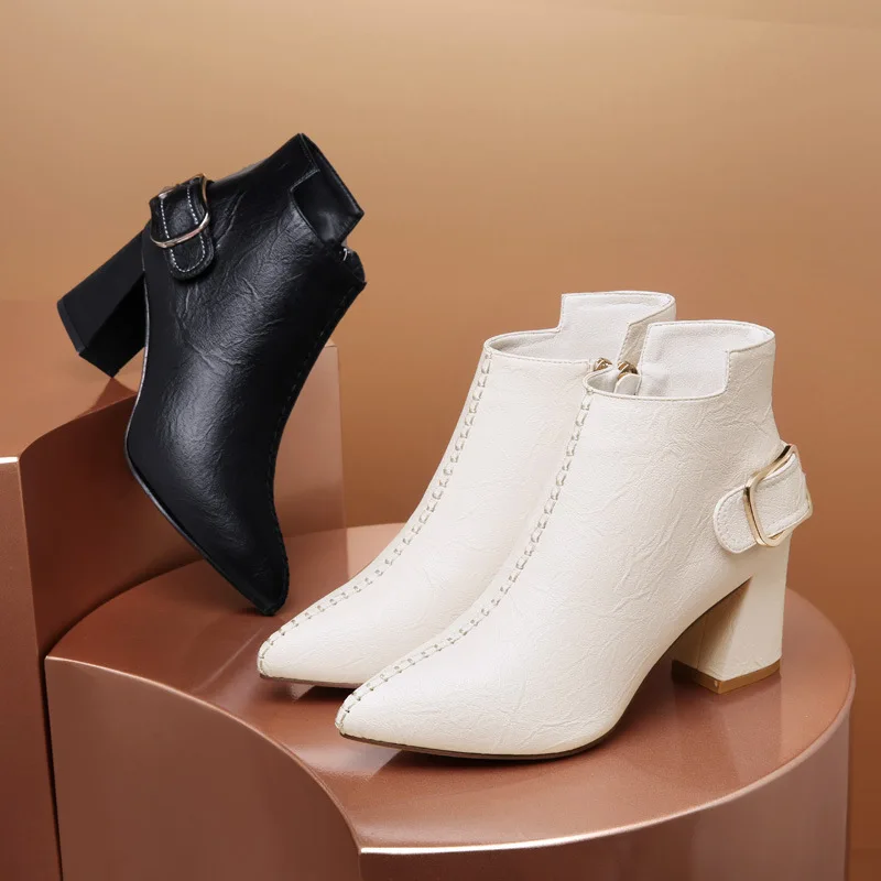 

Waterproof Platform WOMEN'S Shoes Solid Color Pointed Toe Casual Color Women's Boots Side Zipper Fashion WOMEN'S Boots Centennia