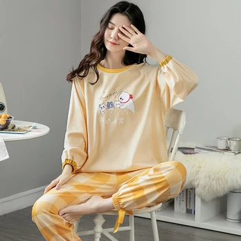 

Pajamas Sets 2020 Fashion Women Sleepwears Autumn Slim Carton Generation Women Underwear Suit Female Homewears