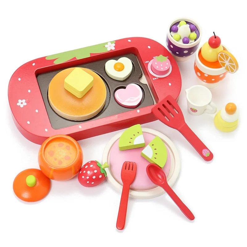 

New Style Limited Edition Strawberry Iron Plate Bo Cake Set Wooden Children Play House Cooking Netting Gear GIRL'S And BOY'S Gif