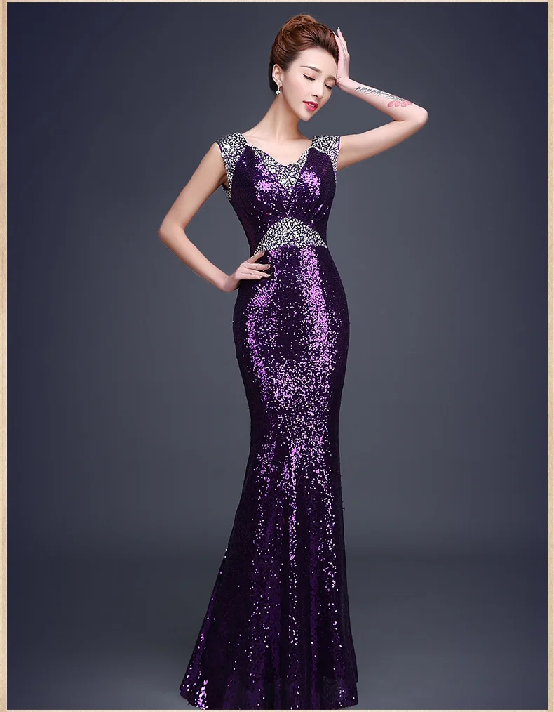 Королевский синий sequines Русалка Длинный v шеи сексуальное layd вечерное платье для женщин вечернее платье