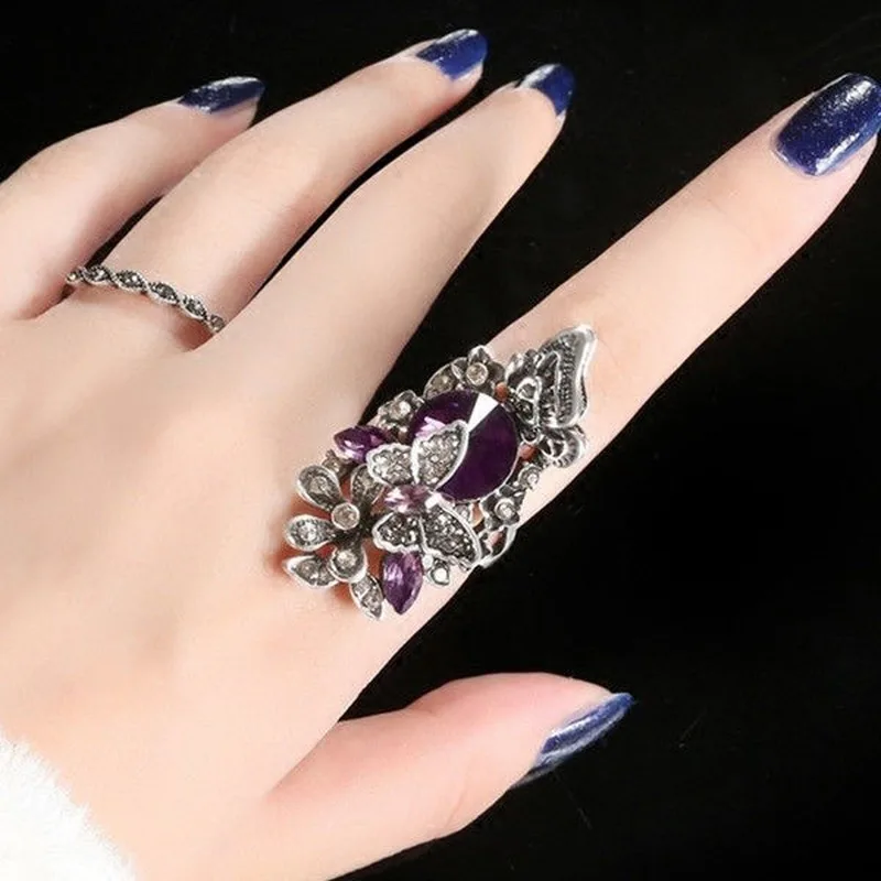 Fashion Bohemia Butterfly Ring Sets for Women Crystal Banquet Party Hand Rins Jewelry Creative Accessories 2 Pcs/set