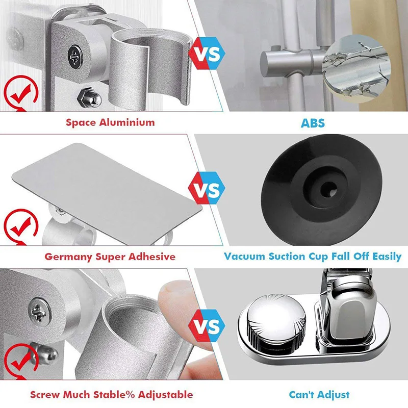 Adhesive Hook bathroom hardware set bathroom hardware accessories ZhangJi No drill Traceless Adjustable Self-adhesive Shower Bracket Rustproof Aluminum Bathroom Accessory