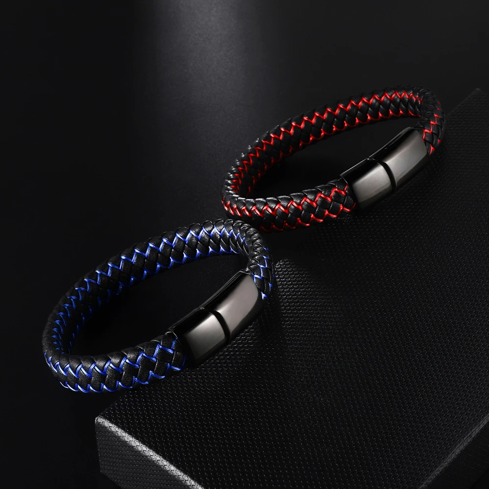 Punk Braided Genuine Leather Bracelet for Men Women Jewelry Stainless Steel Magnetic Clasp Unisex Blue Red Birthday Gifts Couple - Image 4