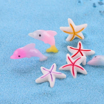 

2pc Flatback Sea Zoo Dolphin Starfish Sea Fish Star Model Small Statue Figurine Little Crafts Ornament Miniatures Home Decor