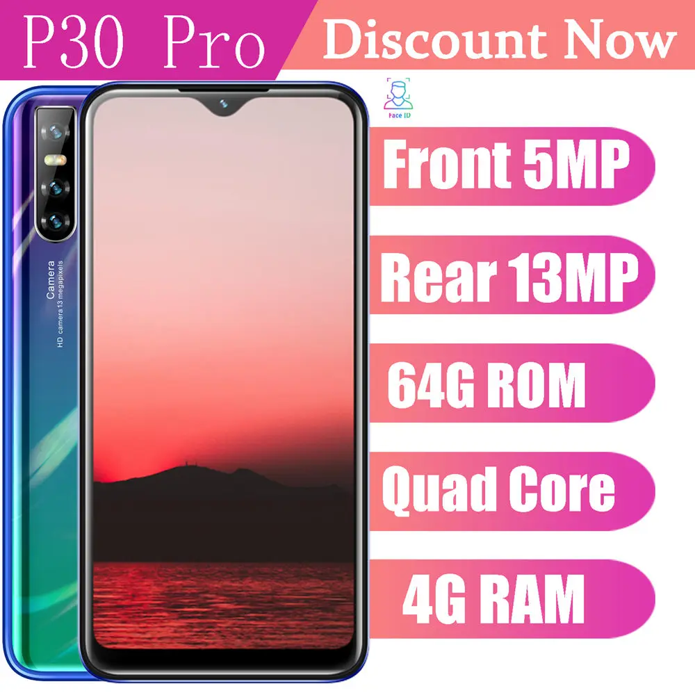 

P30 Pro 6.26" Water drop screen quad core smartphones 4GRAM 64G ROM 13mp Face ID unlocked android celulares mobile phones global