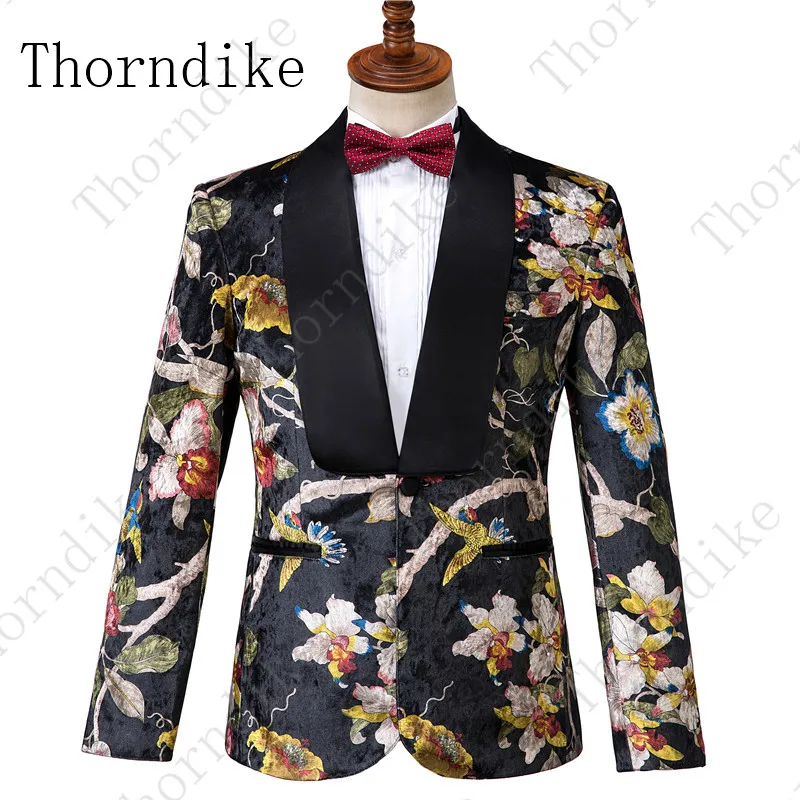 Thorndike индивидуальный заказ боковое Vent смокинги для жениха черный костюм шаль лацкан Красочный цветочный узор свадебные костюмы для мужчин(куртка+ брюки