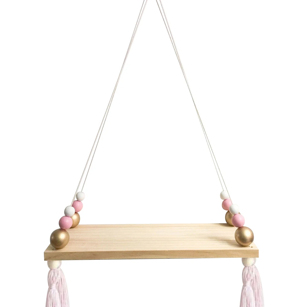 Wall Hanging Decoration Rack Wooden Board Beads Tassel Storage Shelf Holder Bedroom Wedding Backdrop Home Wall Hanging Decor