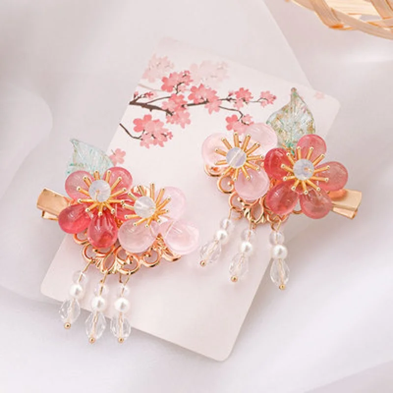 Chinese Hanfu Hair Accessories Flower Hairpin For Women Vintage Hair Clips with Beads Floral Tassel Berrettes Cheongsam Jewelry hair accessory hair clip