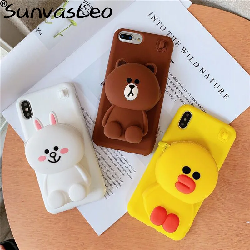 

3D Cute Cartoon Pattern Soft Silicone Case Purse Wallet Strape Chain Phone Back Cover For iPhone 6 6s 7 8 Plus X XS XR XS Max