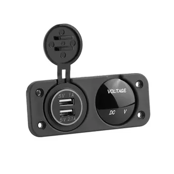 

12-24V Dual USB Socket Mount Car Charger Adapter Blue LED Digital Display Volt meter 2 Hole Waterproof Car meter Marine Panel