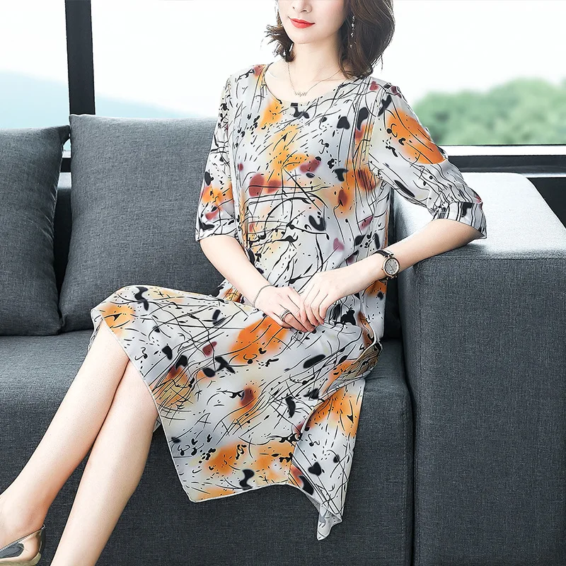 

2019 Spring Clothing New Style Printed Dress for Woman Loose-Fit Slimming Skirt Summer