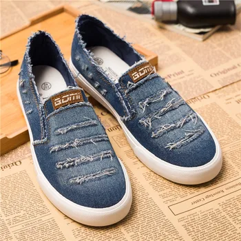 

New Spring Summer Men Shoes 2020 Fashion Breathable Denim Shoes Slip on Mens Casual Shoes High Quality Male Brand Loafers