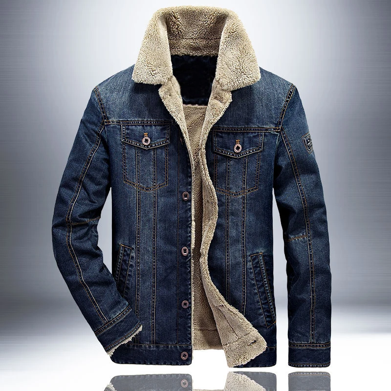 

Fashion Winter Jacket Men Outwear Retro Blue Inner Velvet Thick Denim Coats Bomber Jackets Big Size M-6XL Vintage Warm Parka Men