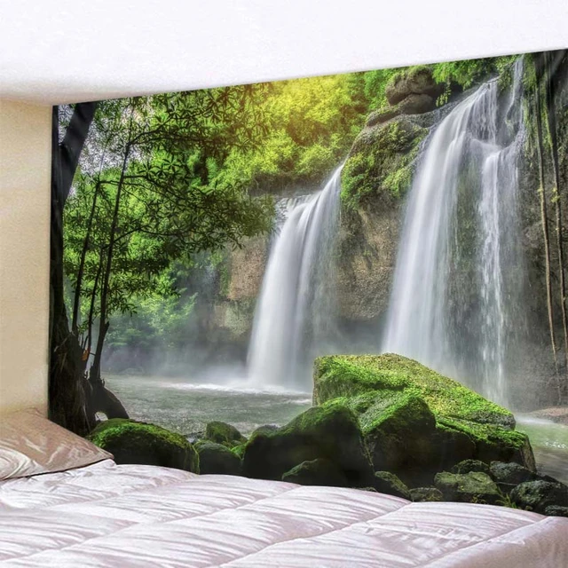 Grande tenture murale imprimée paysage de forêt, cascade, plage