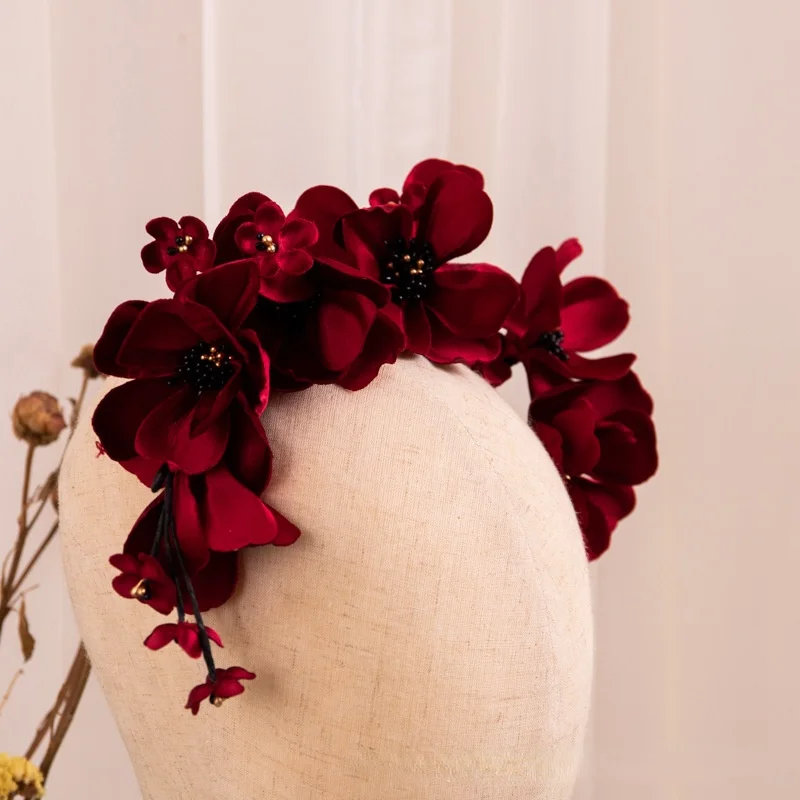 Nuovo vino petali rossi fascia per capelli lato sposa cena di nozze natale capodanno donna abbigliamento per capelli accessori da sposa capelli sposa - immagine 4