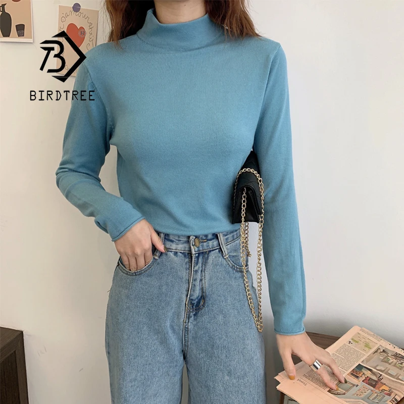 Autumn Women All-Match Turtleneck Solid Color Slim Sweater Casual Long Sleeve Pullovers Female Tops Sweaters T08516R | Женская одежда