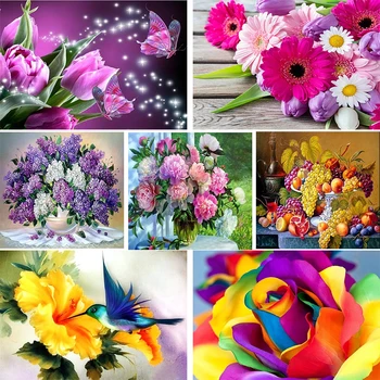 

GATYZTORY 5D DIY Diamond Painting Flowers Mosaic Cross Stitch Full Square Drill Embroidery Home Decor Gift