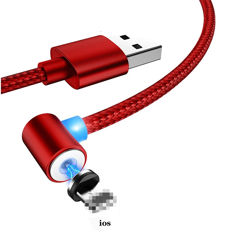Магнитный зарядный кабель Micro usb type C 8 Pin кабель для USB шнура для мобильного телефона 90 градусов магнитное зарядное устройство для iPhone X 8 7 - Цвет: Red For iPhone
