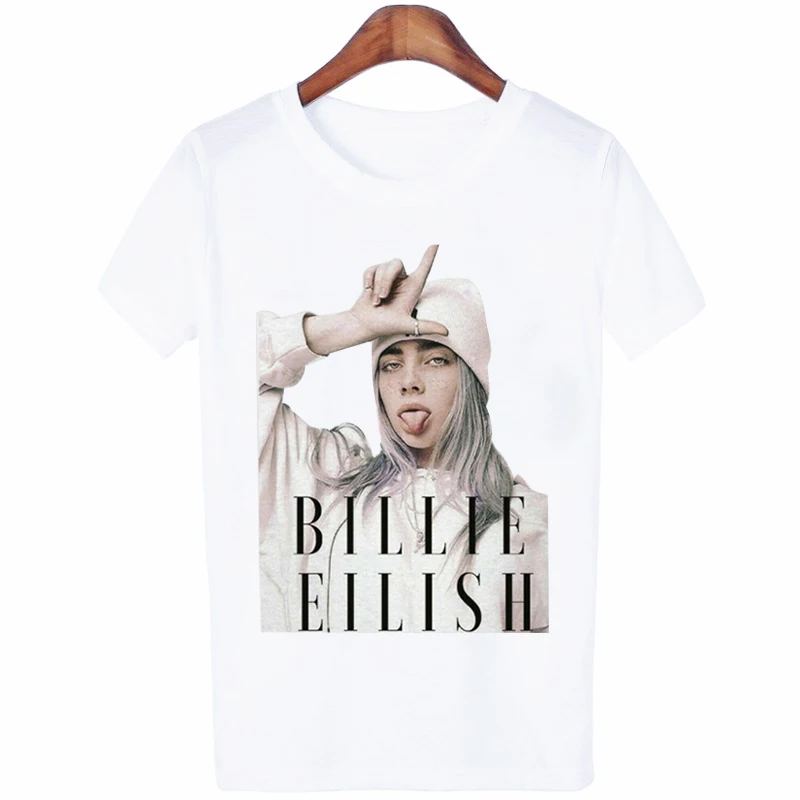 Billie Eilish, Футболка Harajuku Fans, белая, хлопковая, женская, Camiseta Mujer,, эстетический Топ, футболка размера плюс, уличная одежда, крутая - Цвет: 02
