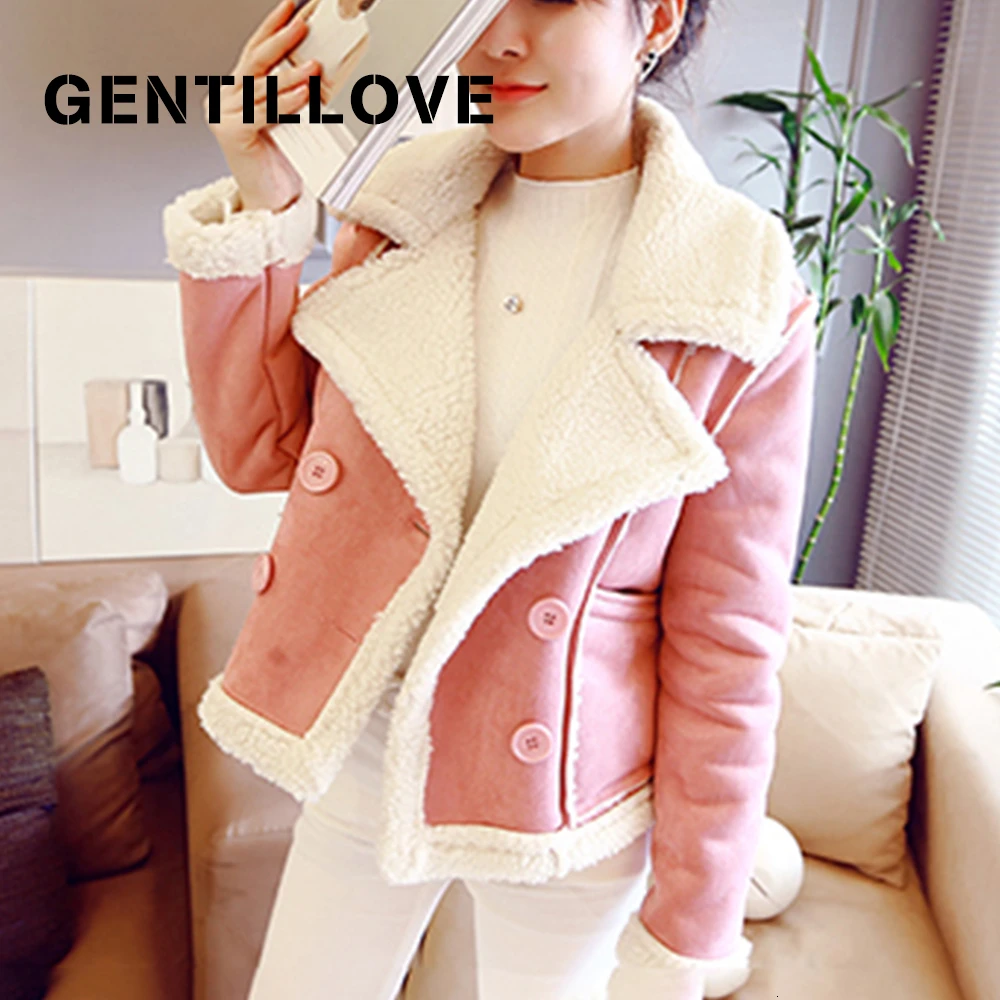 Gentillove, женские,, зимние, овечья шерсть, короткие, мотоциклетные пальто, кожа, толстая замша, пуховик, женский, искусственный мех, овчина, пальто
