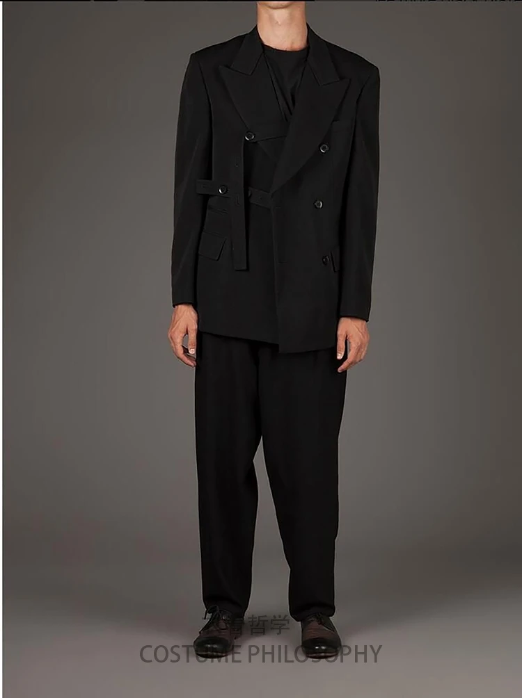 Original design double breasted loose belt suit jacket oversize 小物などお買い LOOSE DOUBLE - BRESTED JACKET テーラードジャケット