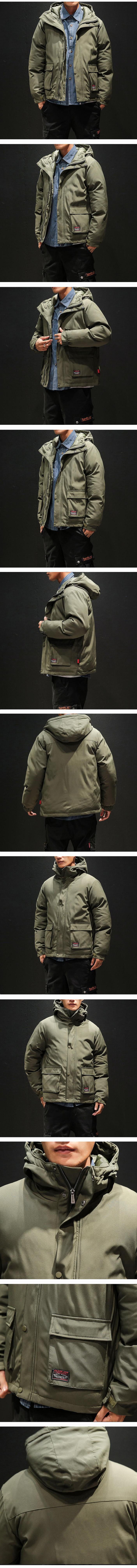 Japanese-style Winter New Style Men Army Green Hooded Cotton-padded Clothes Dimensional Patch Pocket Large Size Loose Thick Warm