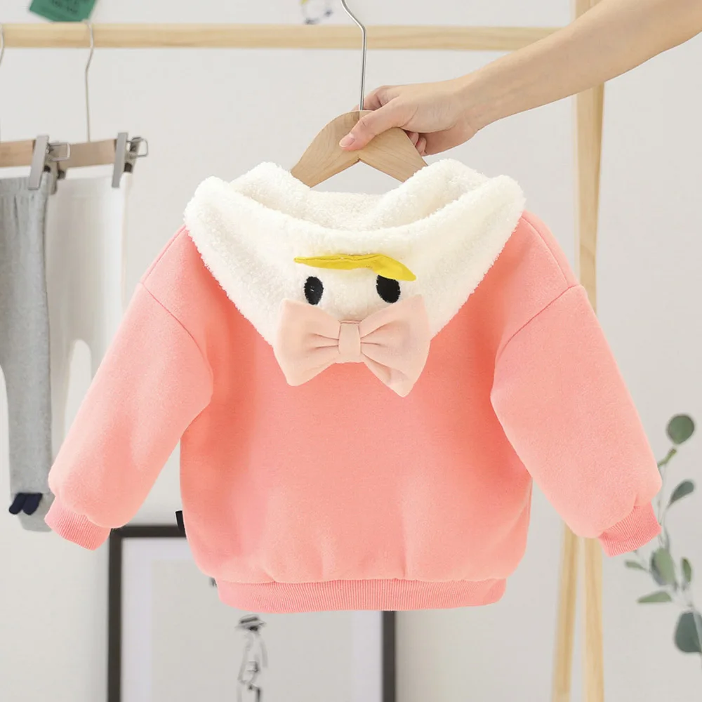 Amya Baby/Новое поступление; детские пальто с рисунком утки; бархатные куртки с капюшоном для девочек; Повседневная Верхняя одежда для детей; пальто для маленьких мальчиков