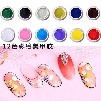

Manicure 12 Color Colored Drawing Glue Carved Plastic Iridescent Paintings Flowers Threaded Drawing Nail Color Material 3D Photo