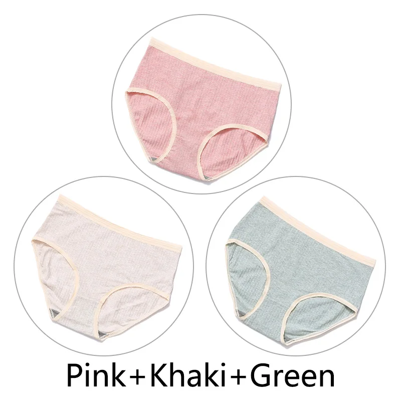 Pink Khaki Green 3Pcs/Lot Seamless Cotton Panties Women Underwear Soft High Waist Sexy Briefs Big Size 2XL-4XL Graphene Antibacterial Lingerie - Цвет: Pink Khaki Green