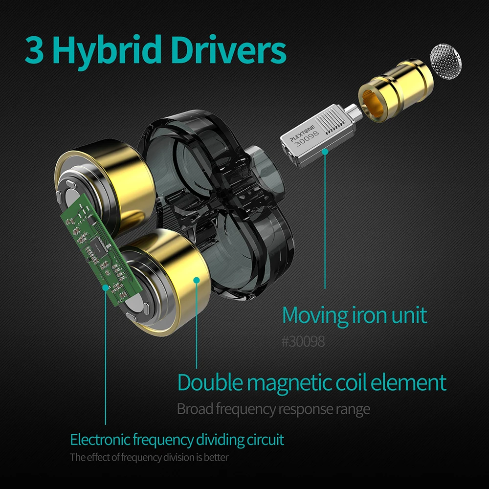 Цена Plextone DX6 bluetooth наушники три единицы 3,5 мм наушники вкладыши спортивные стерео Бас HIFI Проводная гарнитура с кабель MMCX для Xiaomi