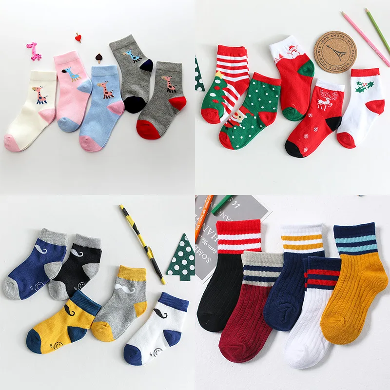 

5 Pairs/Sets Girls Autumn Winter Socks Cotton Animal Print Boys Socks for Childeren Students Christmas Clothes