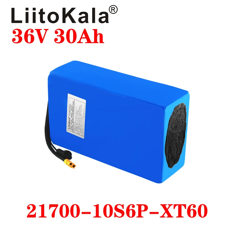 Liitokala 36V 30Ah 21700 10S6P Moto Elettrica Triciclo Bici Batteria 36V 30Ah E Batteria Scooter Per Bafang/Tongsheng Xt60