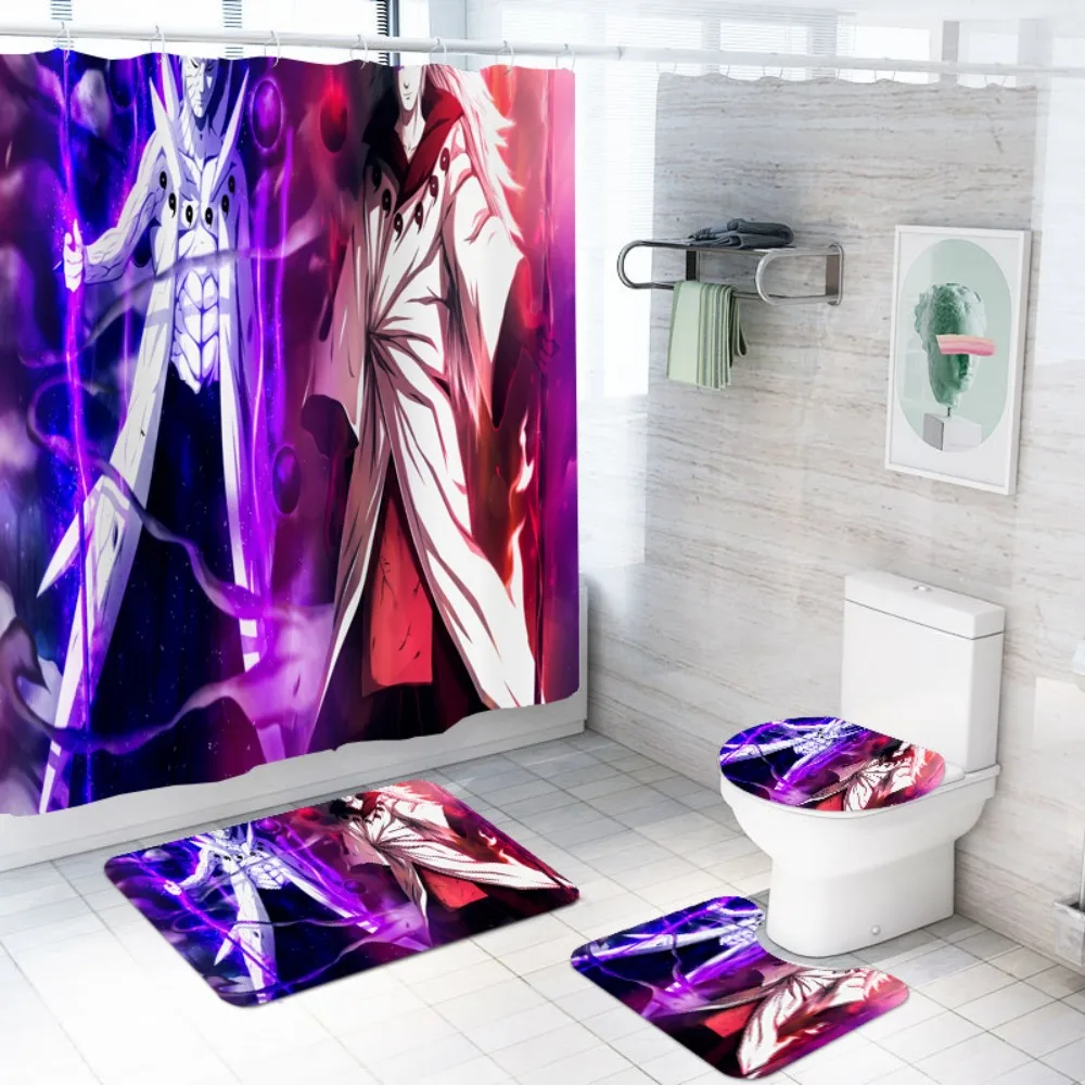 

Shower Curtain 4 PCS/Set Fantasy Colors Anime Naruto Home Polyester Hanging Screen Bathroom Mat Set Non-slip Foot Mat Toilet Rug