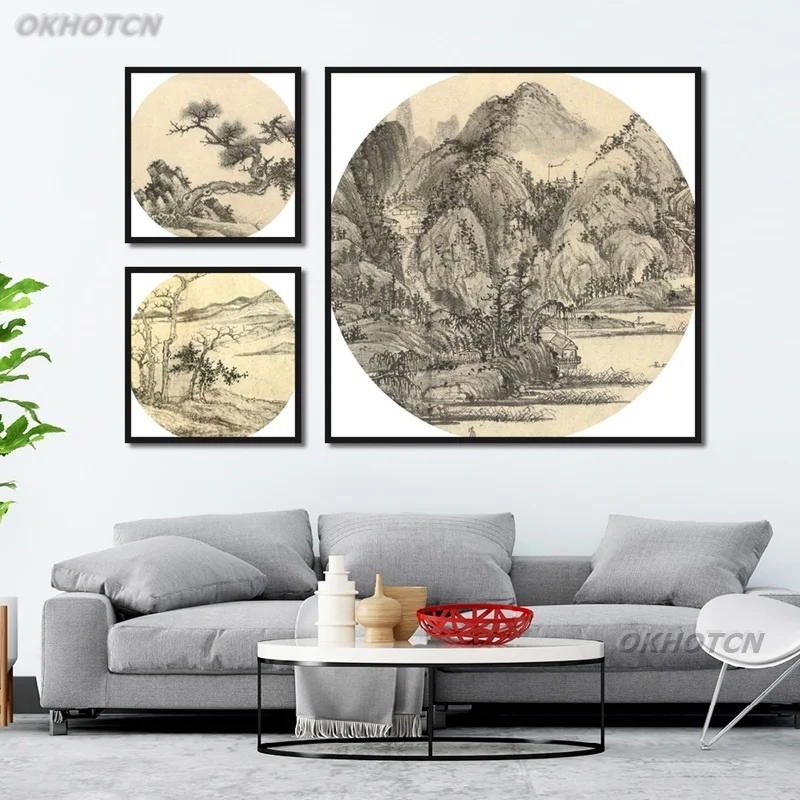 

Modern Landscape Ink Canvas Painting Chinese Style Living Room Home Decoration Modular Minimalist Print Poster Wall Art Picture