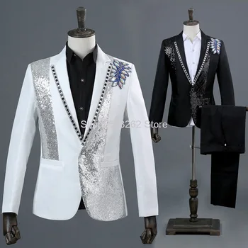 

Photo Studio Photo Suit Host Dress Singer Slim Fit Colored Diamond Suit Suit Printing Fashion Men's Singles Suit Top