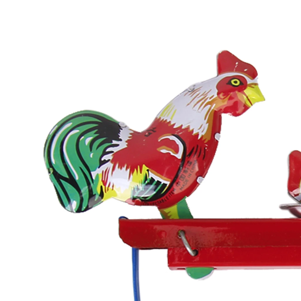 Vintage WIND UP Pecking Feeding Chickens Tin Toy Clockwork Collectible Gifts