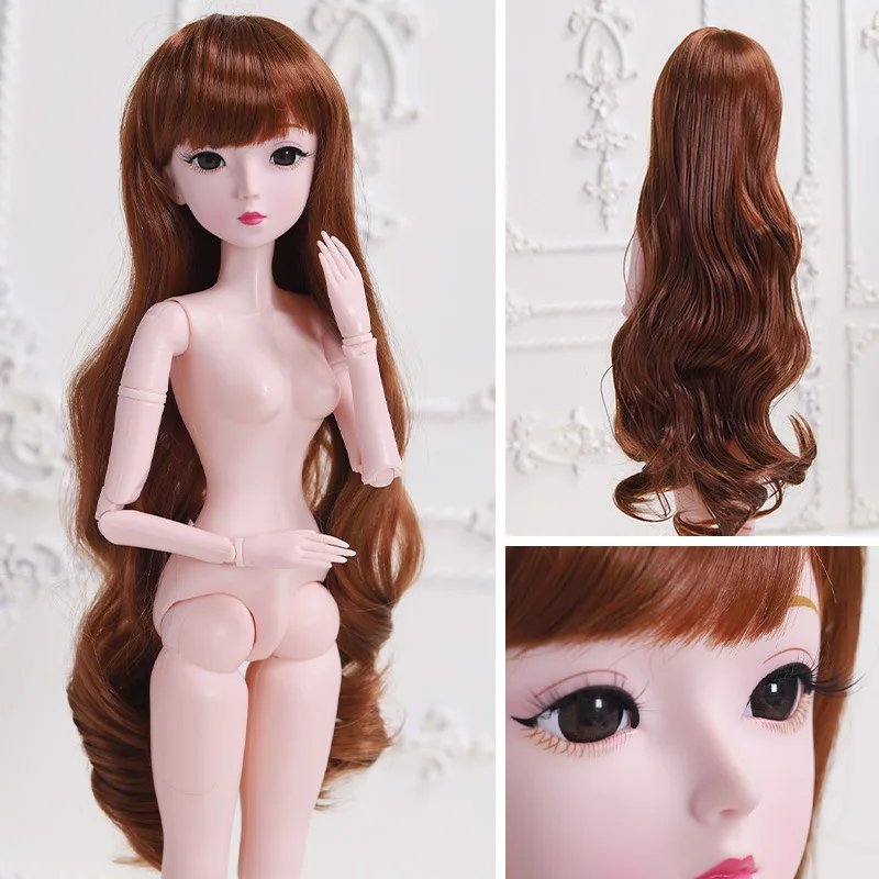 60cm Bjd Doll 21 Movable Joint 3D Eye Detachable Hair Cover 1/3 Girl Fashion Dress Up Nude Mid-length Wig Doll Toy Birthday Gift headband hairband holder hair hoop display stand detachable jewelry hairpin headdress rack kid girl headpieces storage organizer