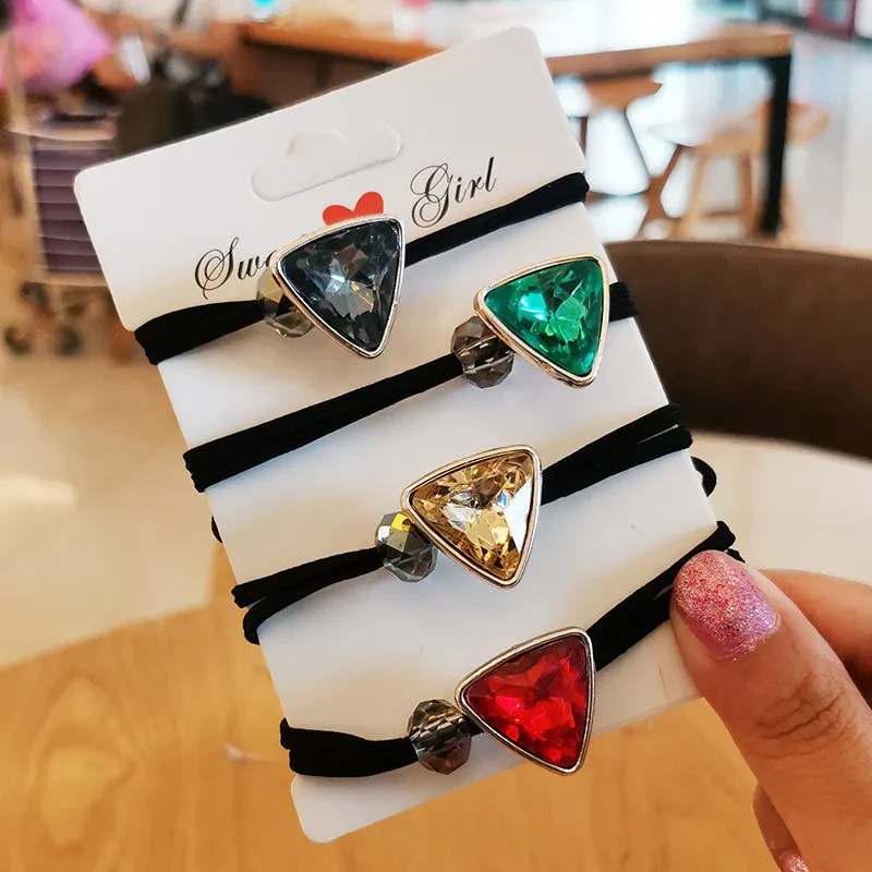 

Korean version of the triangle rhinestone rubber band head rope female hair accessories net red hair ring hair rope hair ring