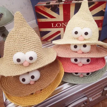 

2017 South Korea CHILDREN'S Straw Hat Sun-resistant Pointed Pacifier Girls Sun Hat Hand-woven Sun Hat Beach Hat