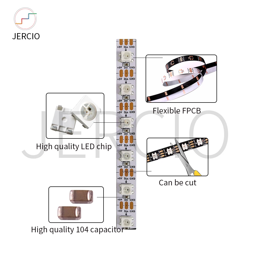 JERCIO цветная(RGB) sk6812 ws2812b умный светодиодный полосы светильник 5050ic 30/60/144 пикселей/светодиодный s/m; крутые удобный индивидуальных адресуемых ip20/65/67 DC5v