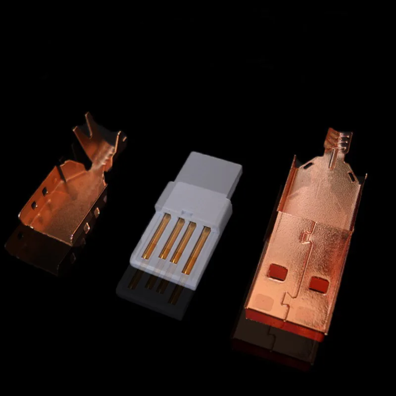 50 компл. 3u Высокое качество Топ Fever Розовая позолота 3 в 1 USB A 4 Pin B Тип штекер DIY USB набор для кабельного принтера склеивания
