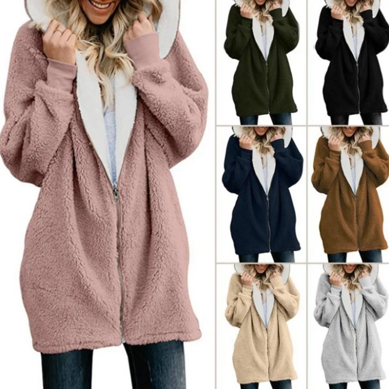 

NORMOV Autumn Winter Warm Hoodies Women Velvet Pocket Long Sleeve Solid Pullover Hooded Female Plus Size Tops Coats Sweatshirt