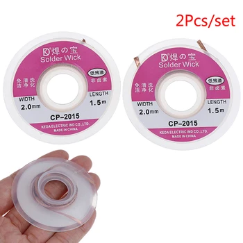 

New 2Pcs 75cm Solder Wick Remover Desoldering Braid Wire Sucker Cable Fluxed Flux 2.0mm