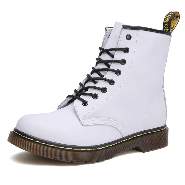 35-47 Genuine Leather Unisex Footwear Wear Mens Fashion Waterproof Martin Boots Winter Spring White Ankle Shoes Boots for Women white