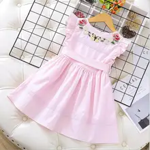 Летнее хлопковое платье с бабочкой для девочек; платье принцессы; милое розовое платье для детей; 5 шт./партия;